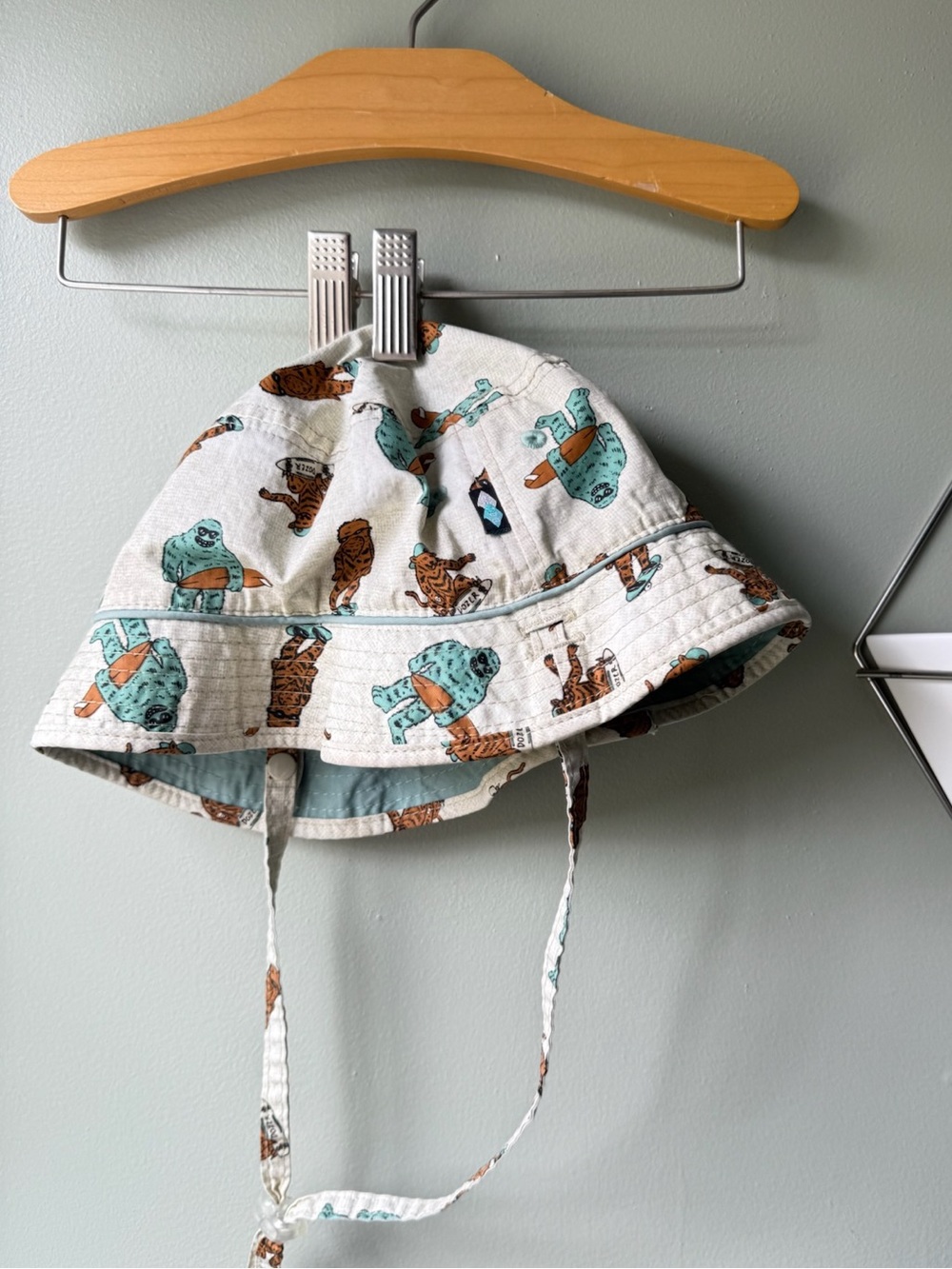 Kids Printed Bucket Sun Hat - Cream with Teal & Brown Animal Print